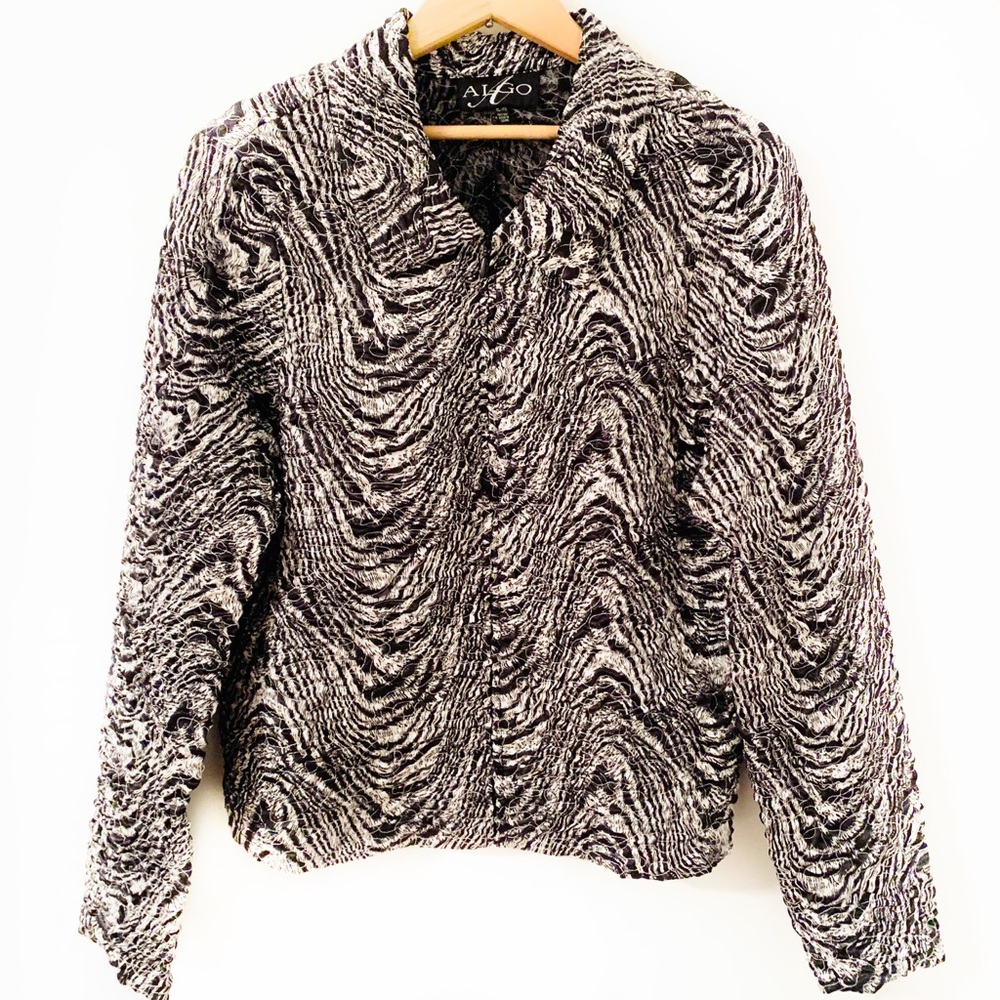 ALGO Ruching Zip up Black & White Jacket Size XL
